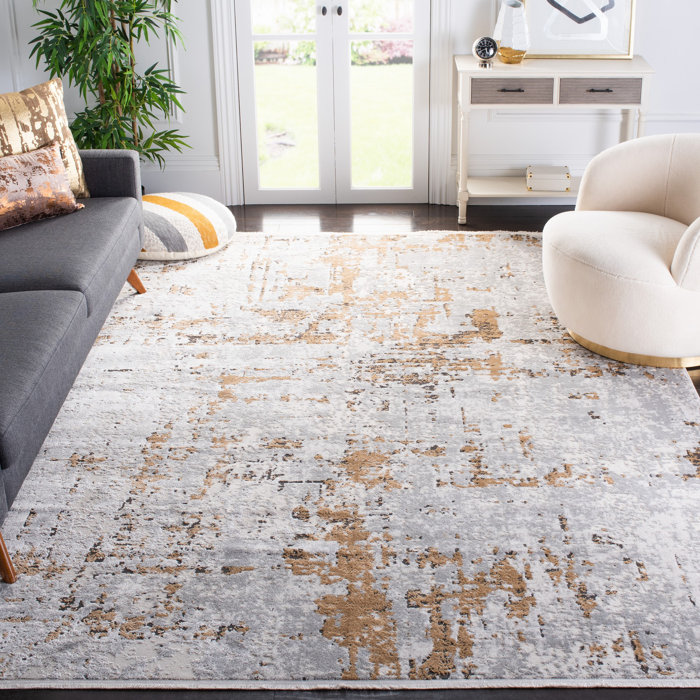 Williston Broadway Abstract Gray/Gold Area Rug & Reviews Wayfair